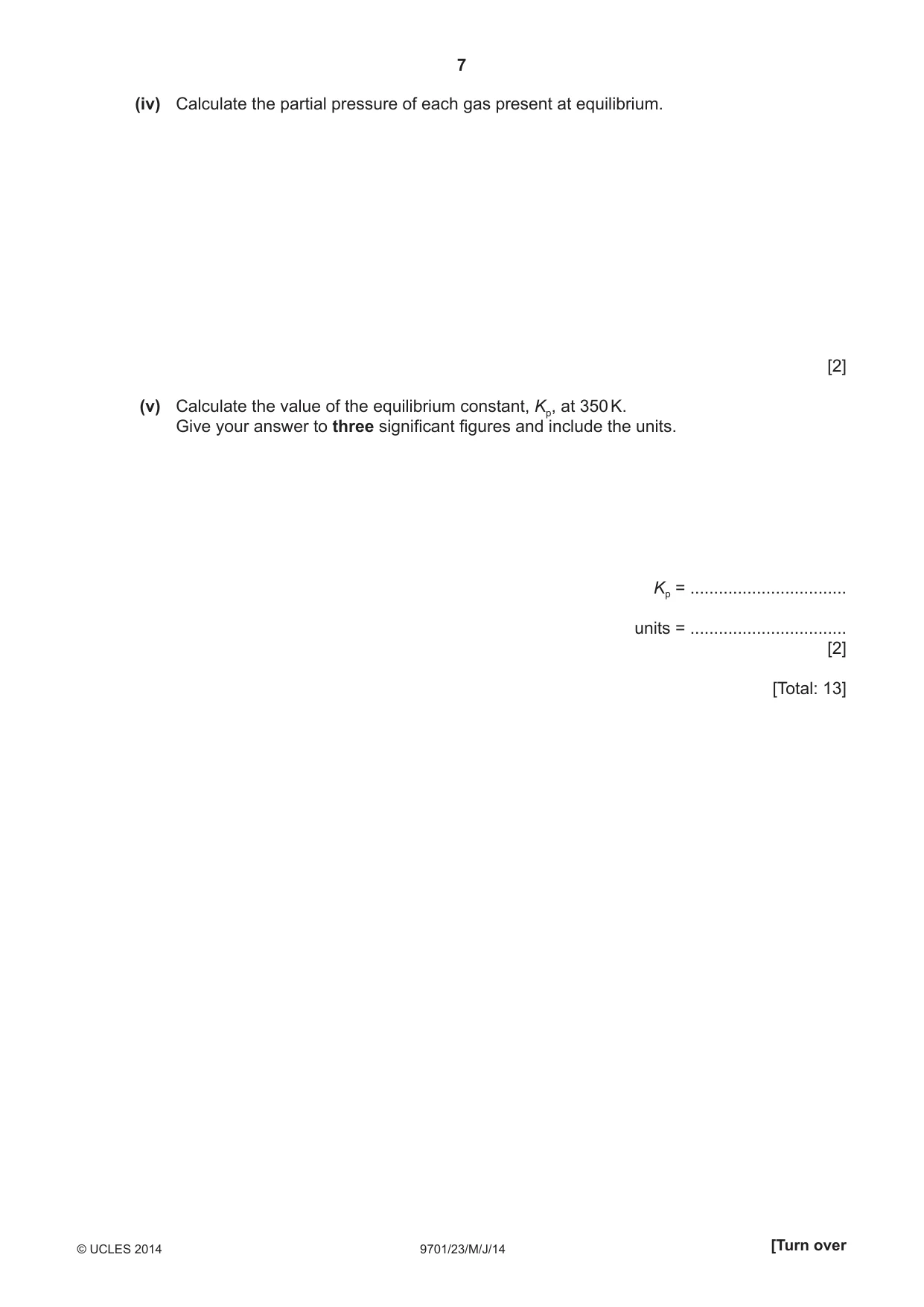 Cambridge A Level Chemistry 9701 2014 May/June Paper 2 · Variant 3 question paper, page 7 of 12