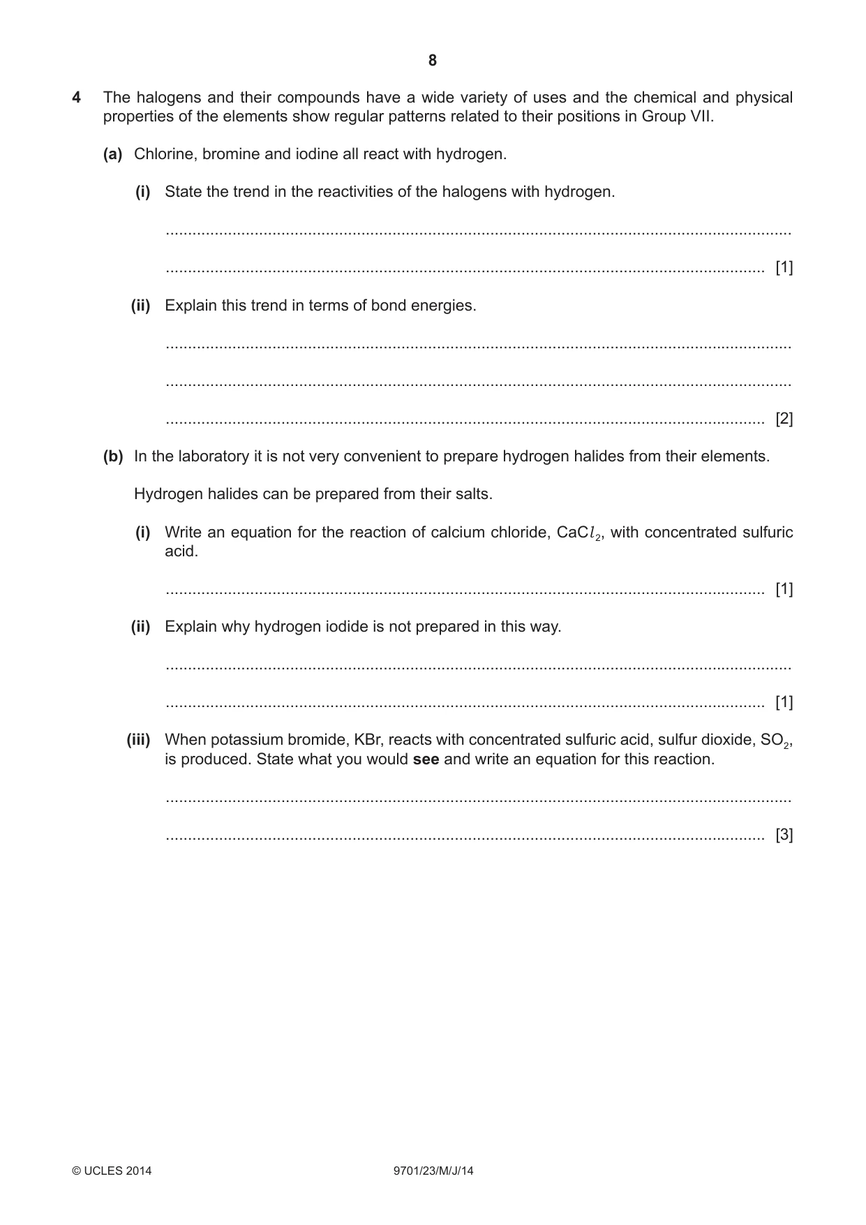 Cambridge A Level Chemistry 9701 2014 May/June Paper 2 · Variant 3 question paper, page 8 of 12