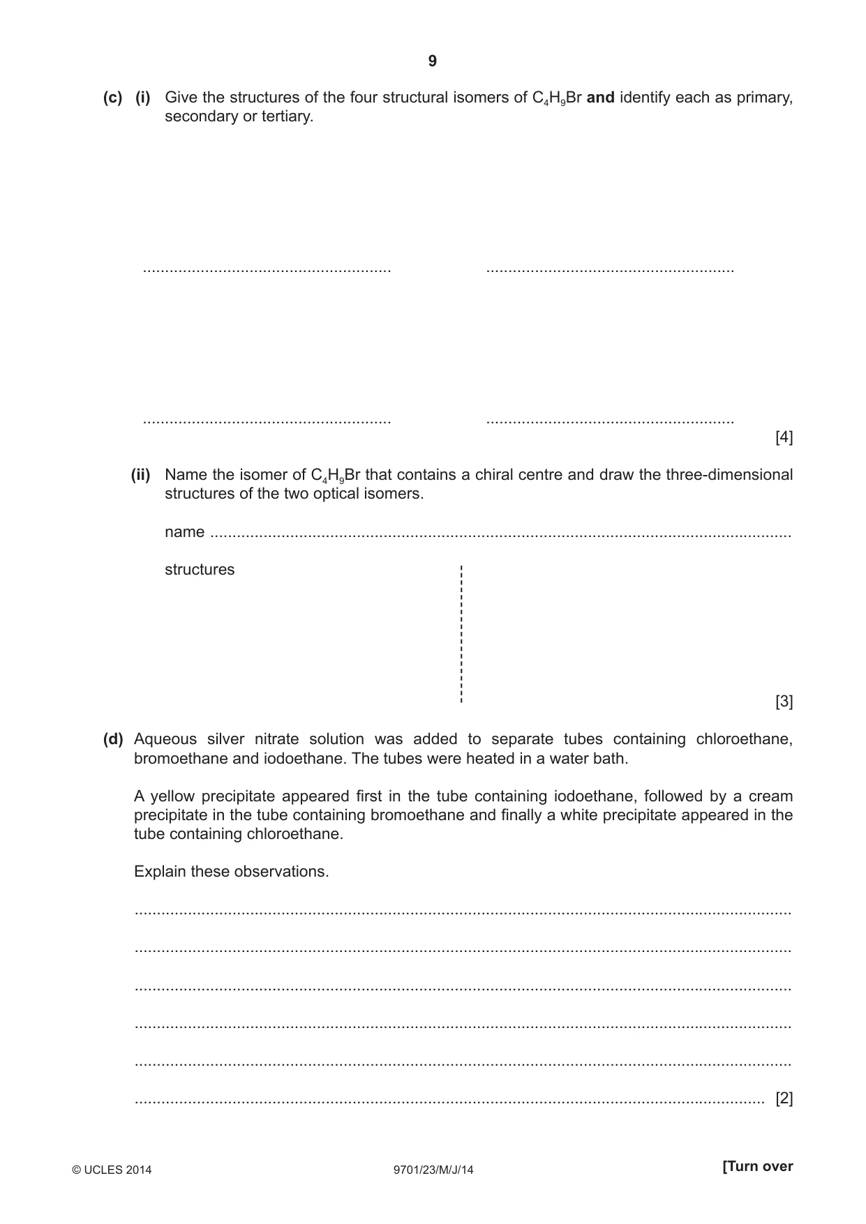 Cambridge A Level Chemistry 9701 2014 May/June Paper 2 · Variant 3 question paper, page 9 of 12