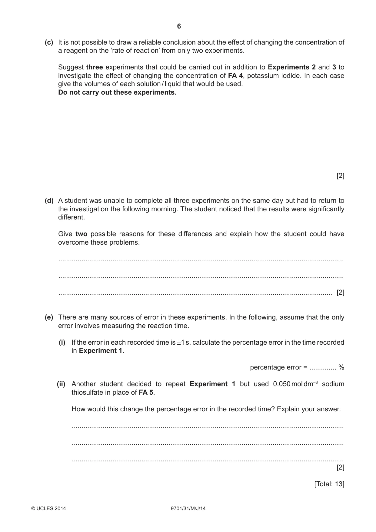 Cambridge A Level Chemistry 9701 2014 May/June Paper 3 · Variant 1 question paper, page 6 of 12