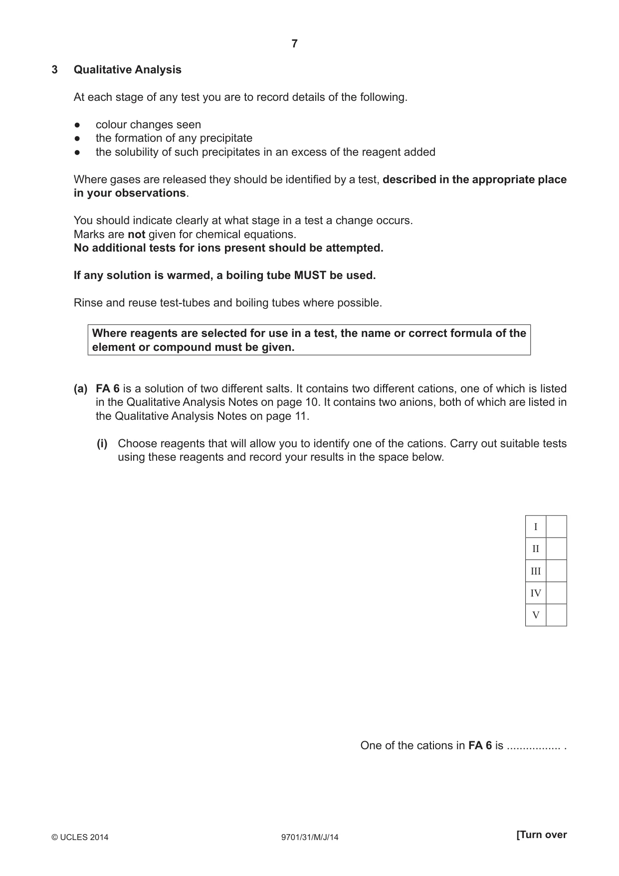 Cambridge A Level Chemistry 9701 2014 May/June Paper 3 · Variant 1 question paper, page 7 of 12
