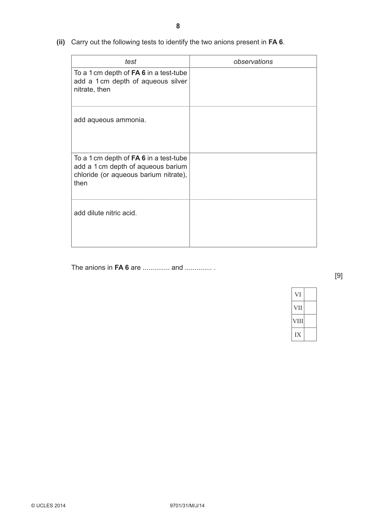 Cambridge A Level Chemistry 9701 2014 May/June Paper 3 · Variant 1 question paper, page 8 of 12