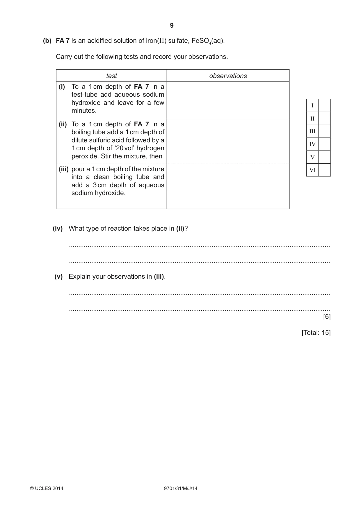 Cambridge A Level Chemistry 9701 2014 May/June Paper 3 · Variant 1 question paper, page 9 of 12