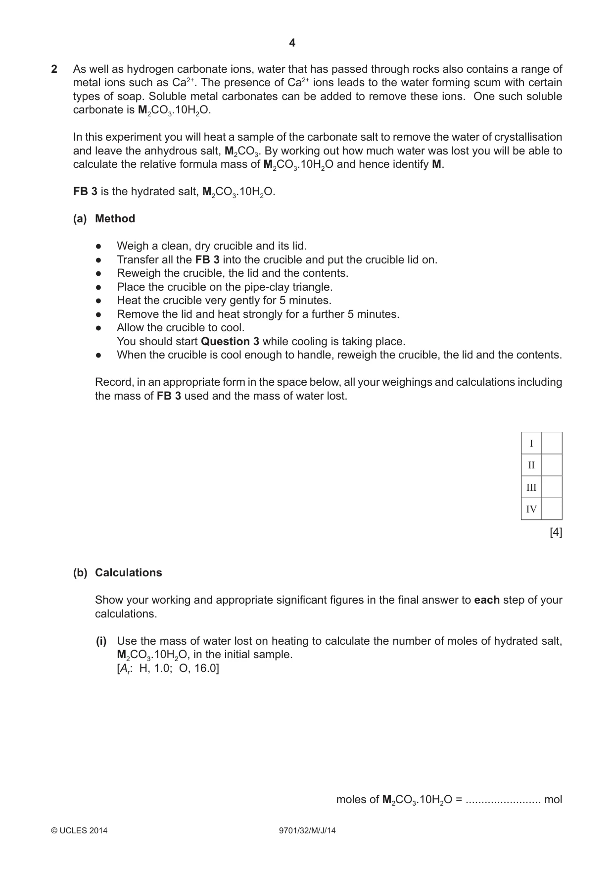 Cambridge A Level Chemistry 9701 2014 May/June Paper 3 · Variant 2 question paper, page 4 of 12