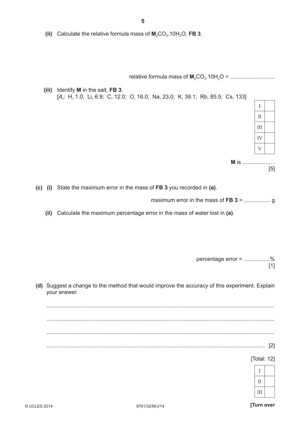 Cambridge A Level Chemistry 9701 2014 May/June Paper 3 · Variant 2 question paper, page 5 of 12