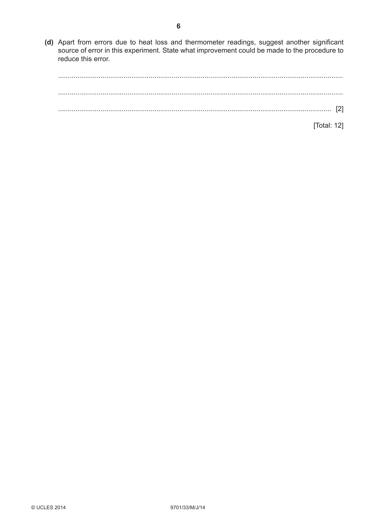 Cambridge A Level Chemistry 9701 2014 May/June Paper 3 · Variant 3 question paper, page 6 of 12