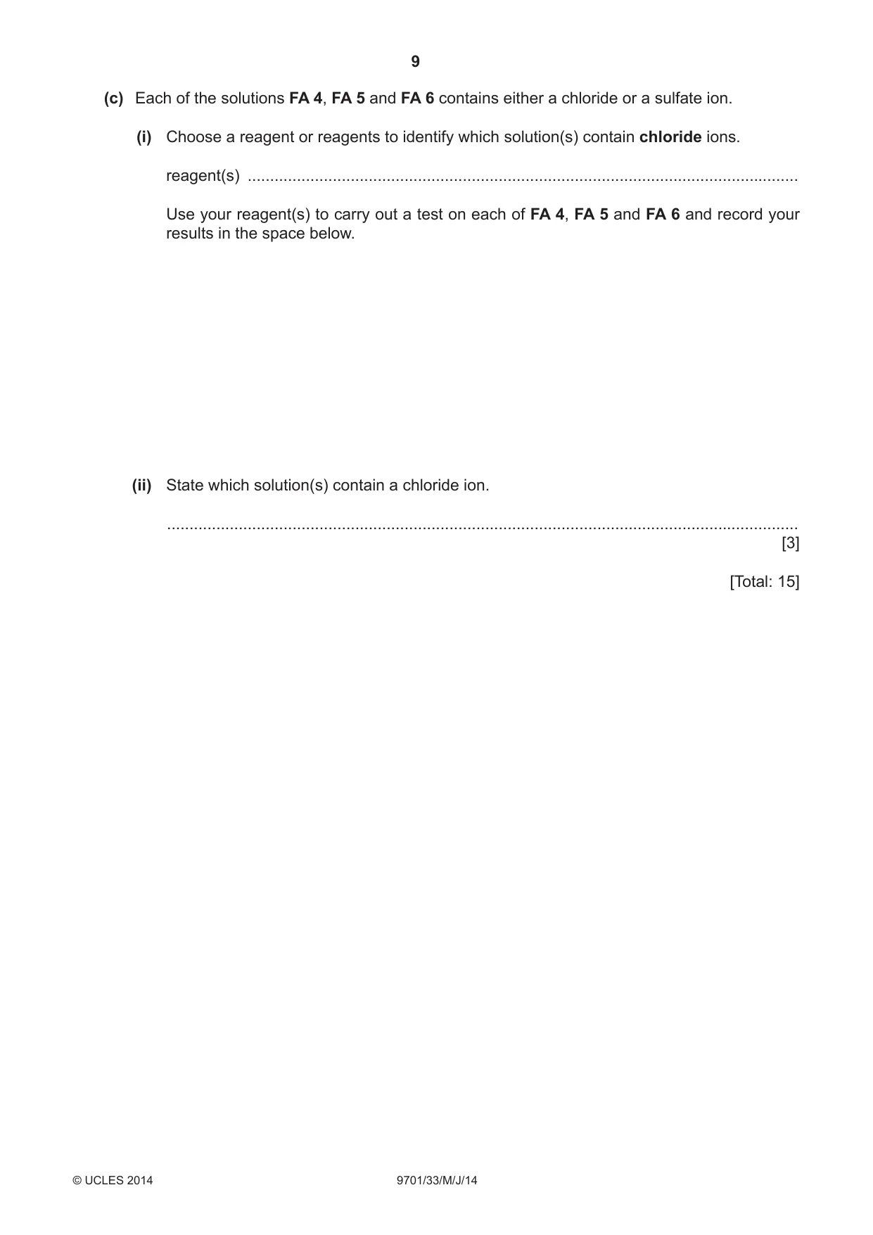 Cambridge A Level Chemistry 9701 2014 May/June Paper 3 · Variant 3 question paper, page 9 of 12