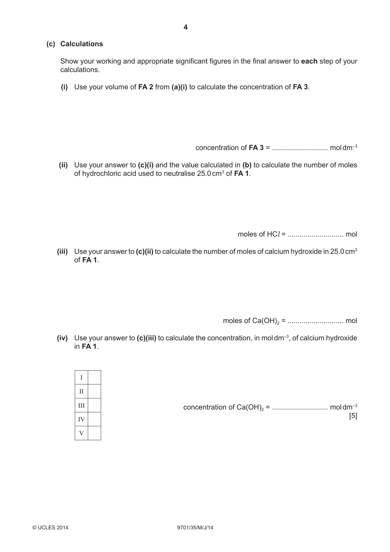 Cambridge A Level Chemistry 9701 2014 May/June Paper 3 · Variant 5 question paper, page 4 of 12