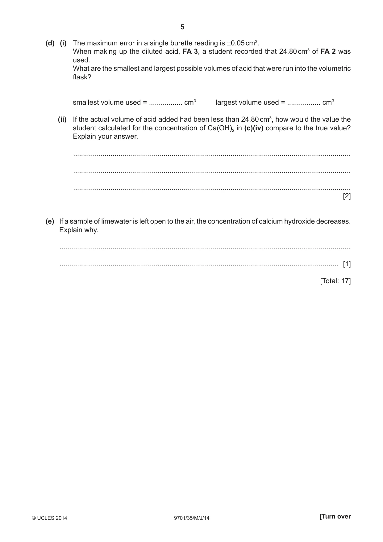 Cambridge A Level Chemistry 9701 2014 May/June Paper 3 · Variant 5 question paper, page 5 of 12