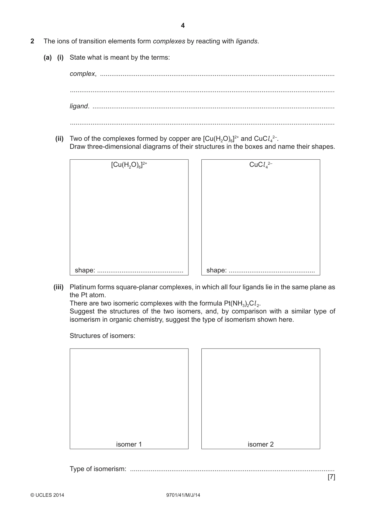 Cambridge A Level Chemistry 9701 2014 May/June Paper 4 · Variant 1 question paper, page 4 of 20