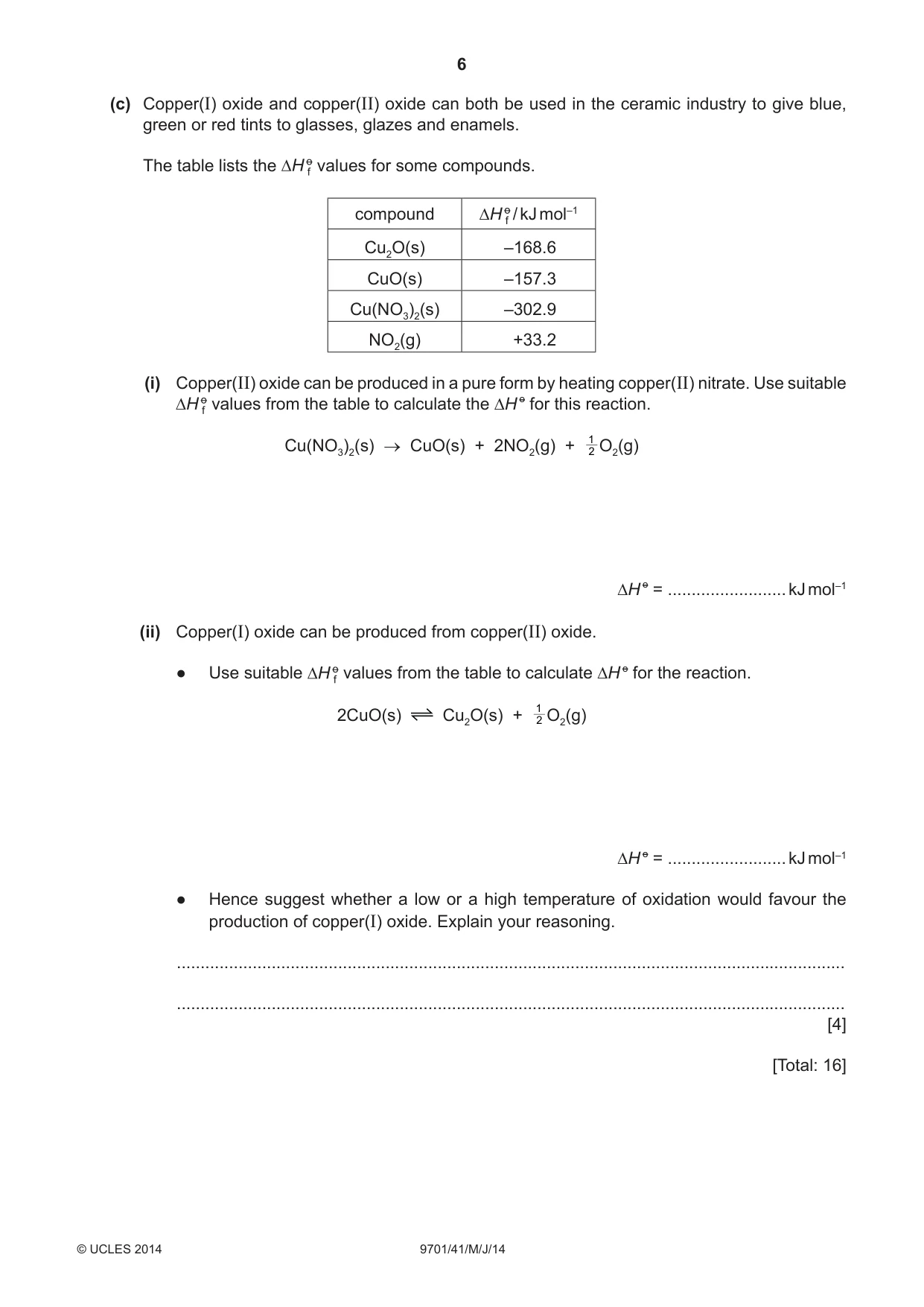 Cambridge A Level Chemistry 9701 2014 May/June Paper 4 · Variant 1 question paper, page 6 of 20