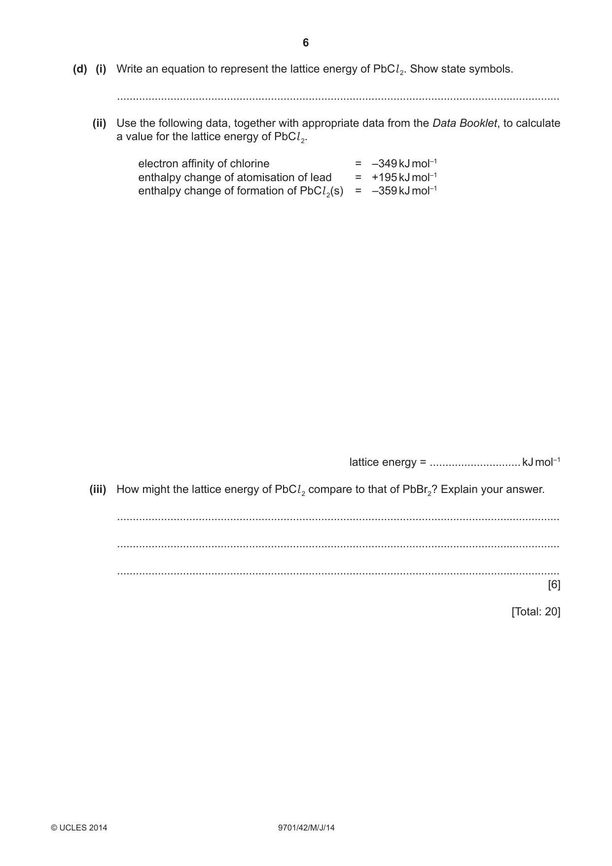 Cambridge A Level Chemistry 9701 2014 May/June Paper 4 · Variant 2 question paper, page 6 of 20