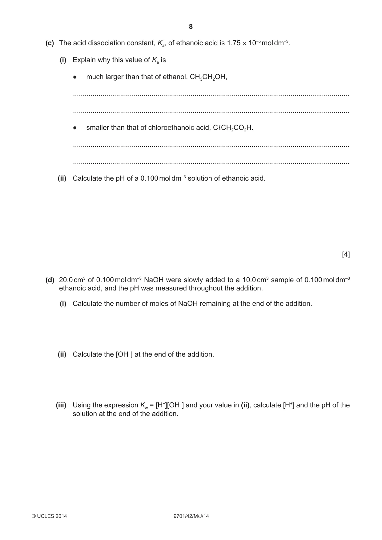 Cambridge A Level Chemistry 9701 2014 May/June Paper 4 · Variant 2 question paper, page 8 of 20