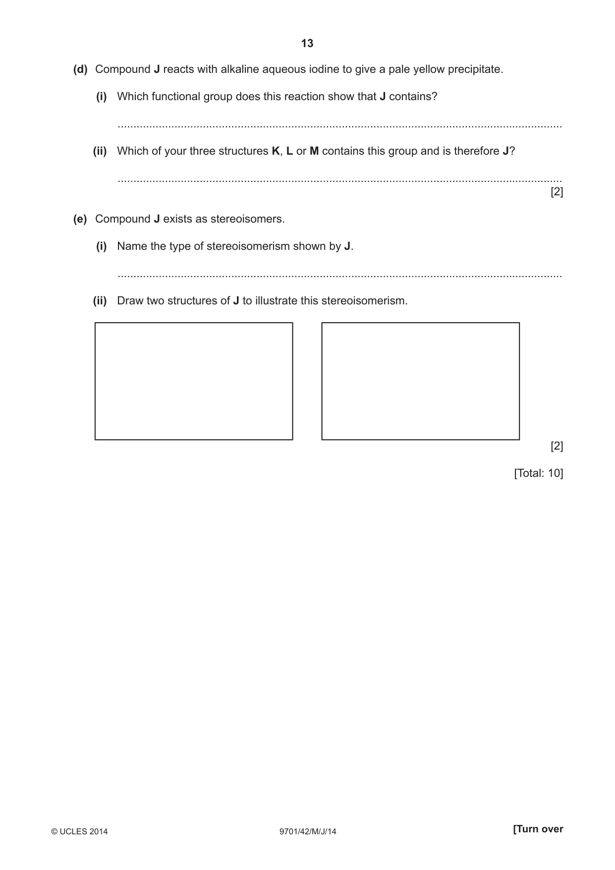 Cambridge A Level Chemistry 9701 2014 May/June Paper 4 · Variant 2 question paper, page 13 of 20