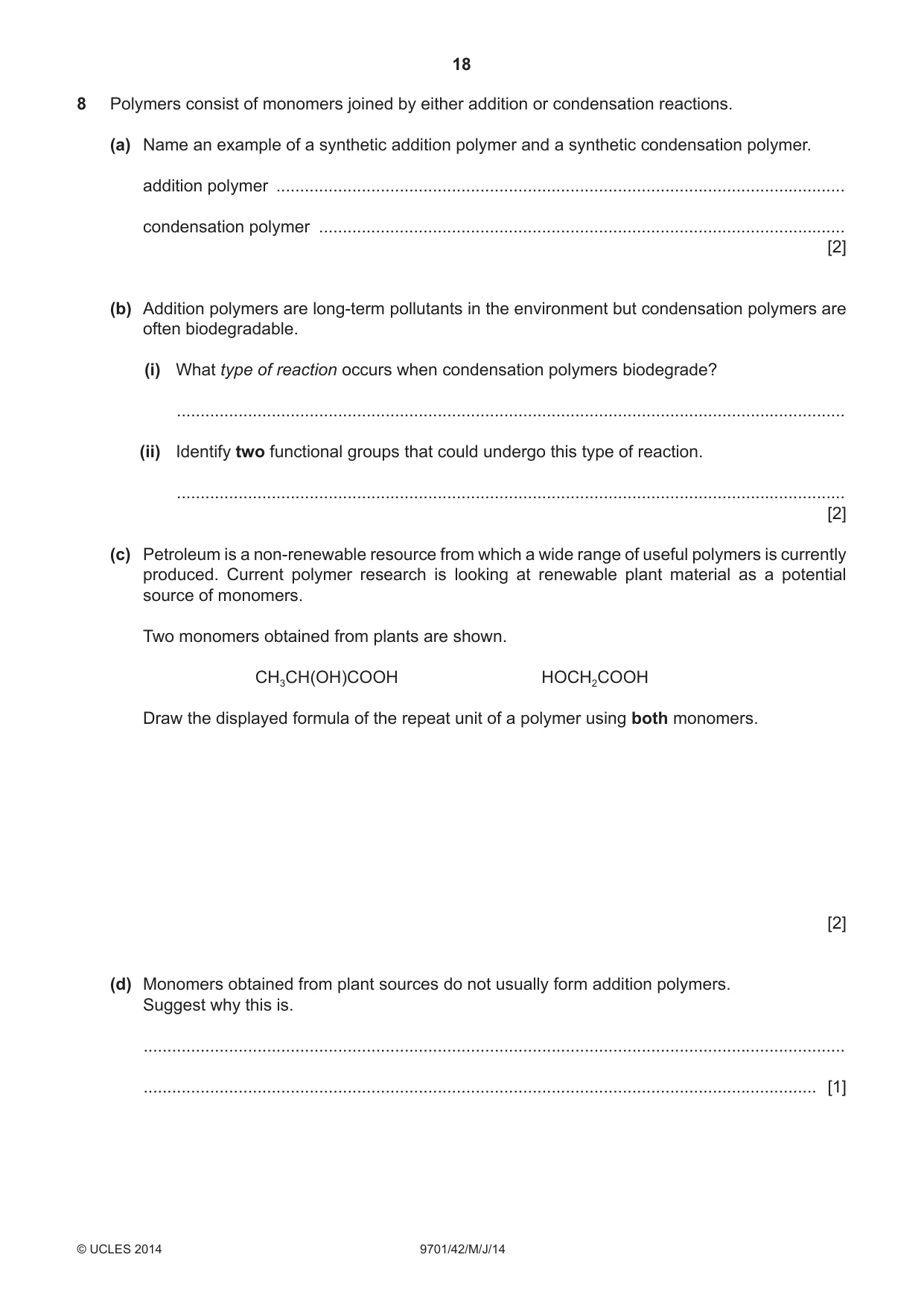 Cambridge A Level Chemistry 9701 2014 May/June Paper 4 · Variant 2 question paper, page 18 of 20