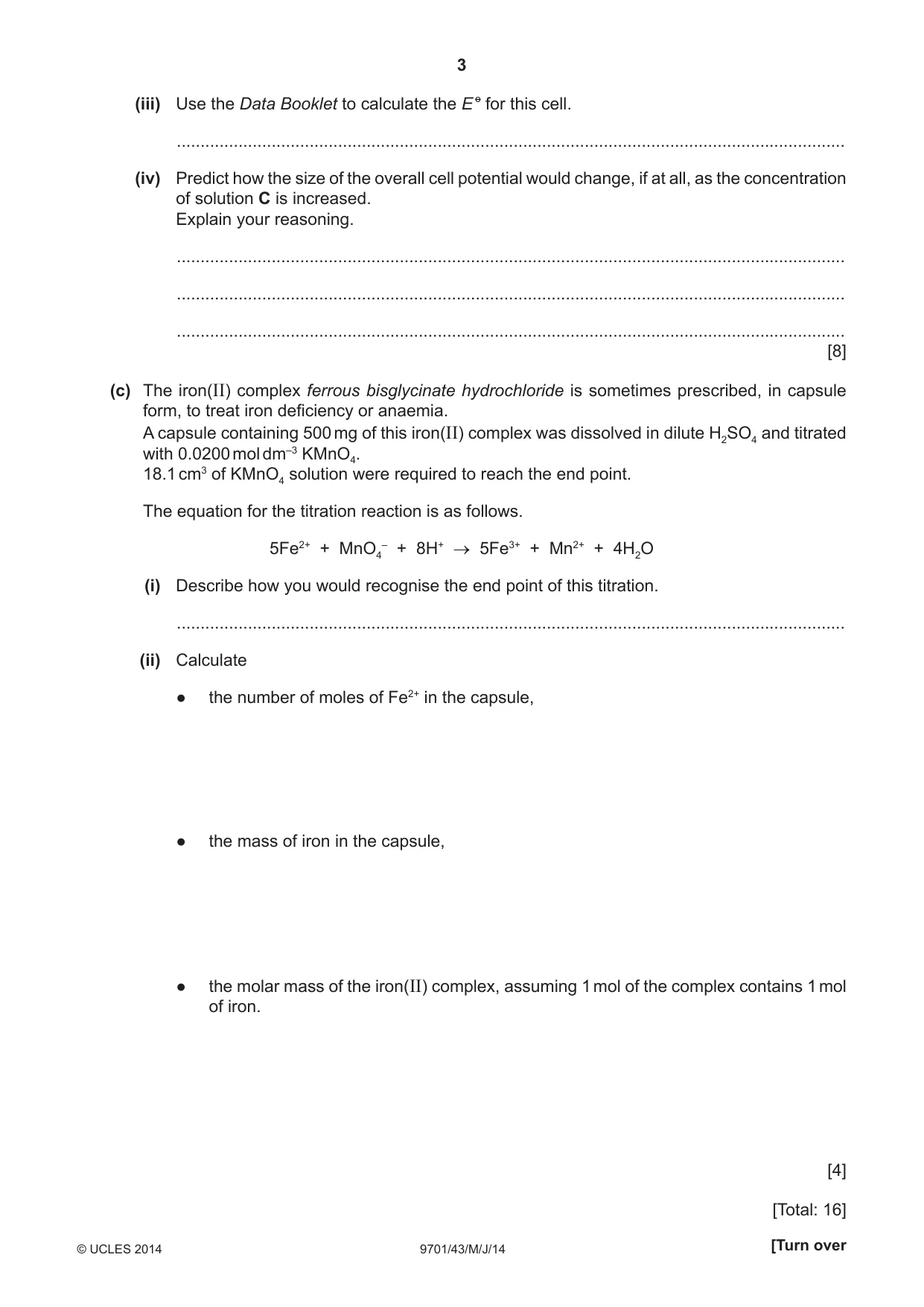Cambridge A Level Chemistry 9701 2014 May/June Paper 4 · Variant 3 question paper, page 3 of 20