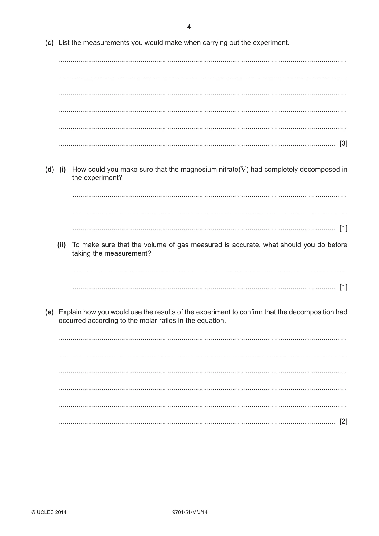 Cambridge A Level Chemistry 9701 2014 May/June Paper 5 · Variant 1 question paper, page 4 of 12