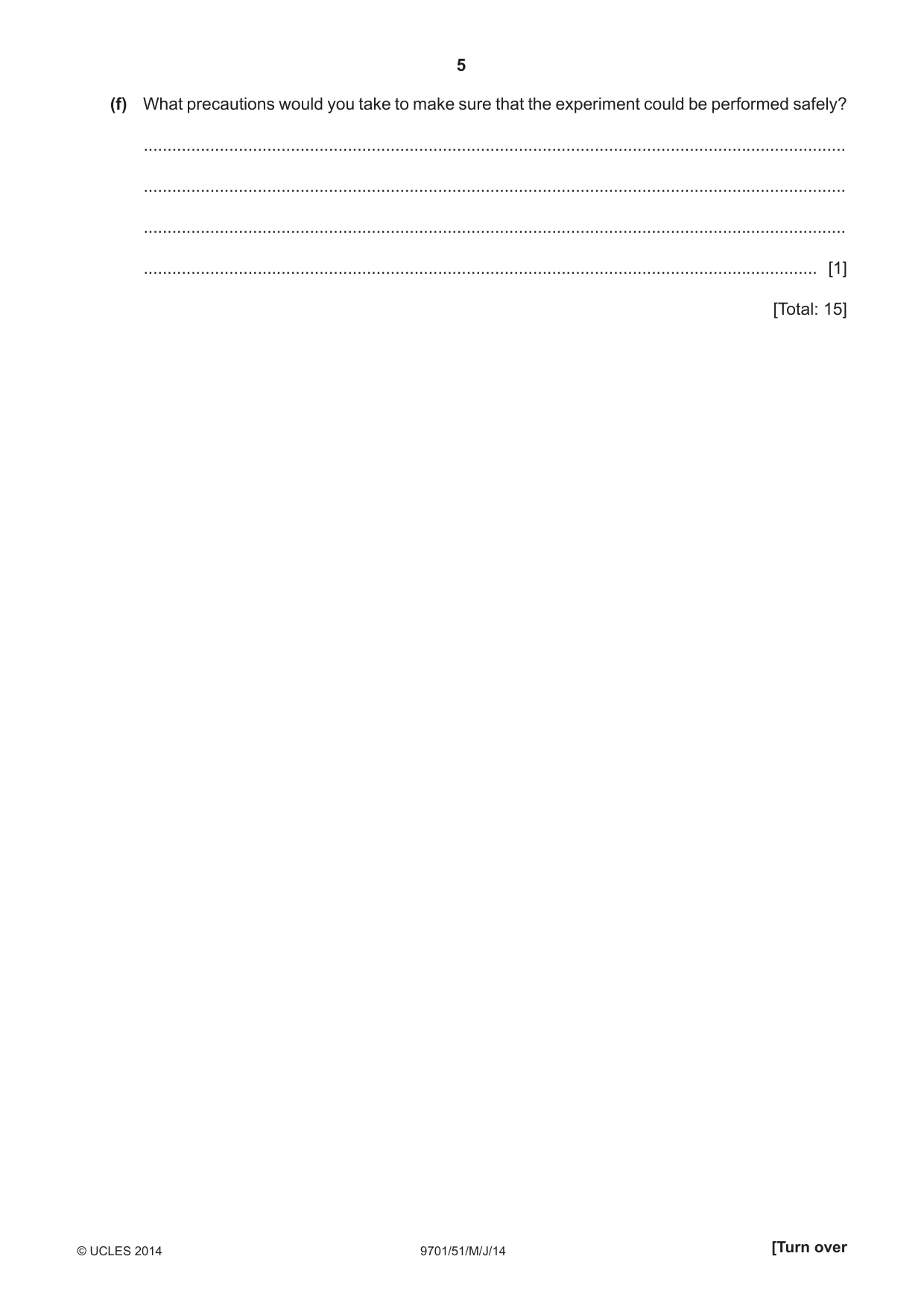 Cambridge A Level Chemistry 9701 2014 May/June Paper 5 · Variant 1 question paper, page 5 of 12