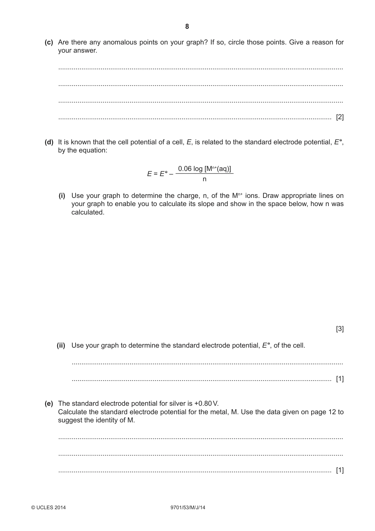 Cambridge A Level Chemistry 9701 2014 May/June Paper 5 · Variant 3 question paper, page 8 of 12