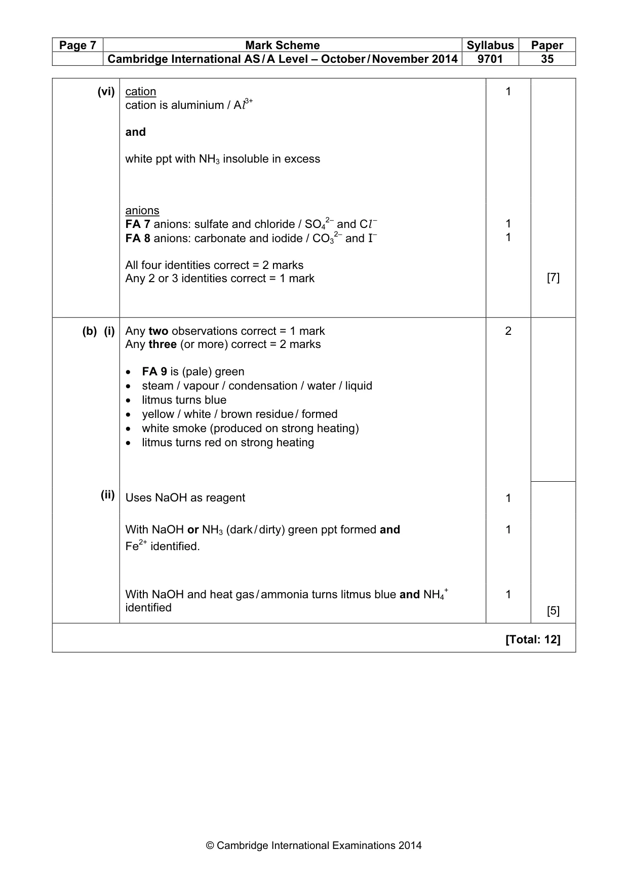 Mark scheme, page 7 of 7