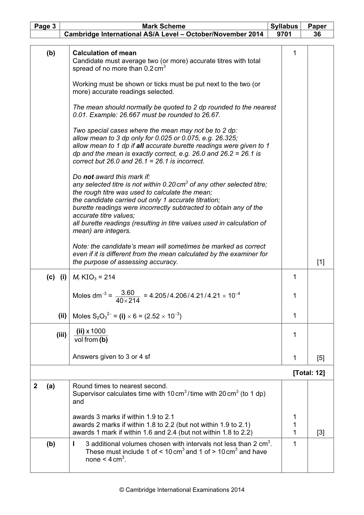Mark scheme, page 3 of 5
