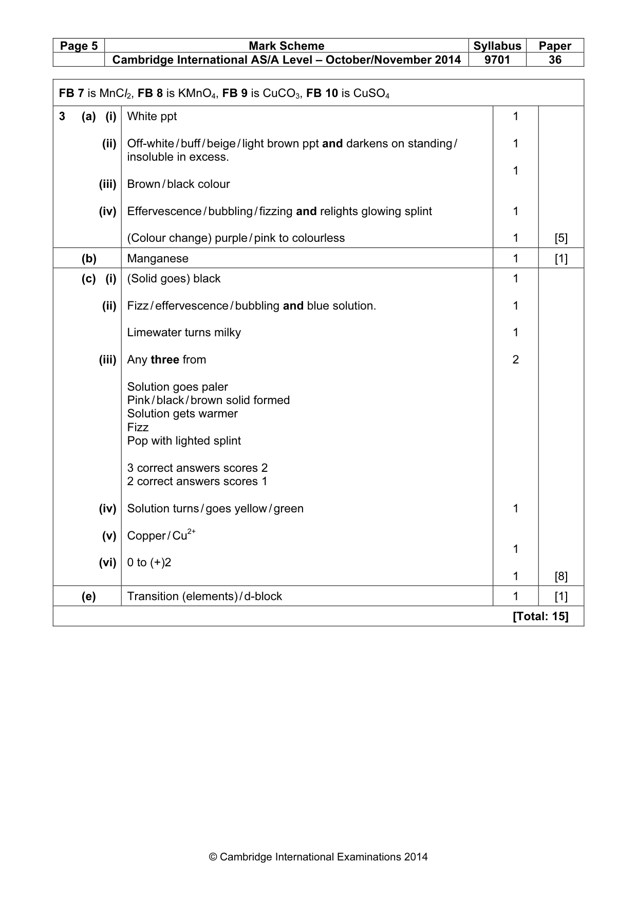 Mark scheme, page 5 of 5