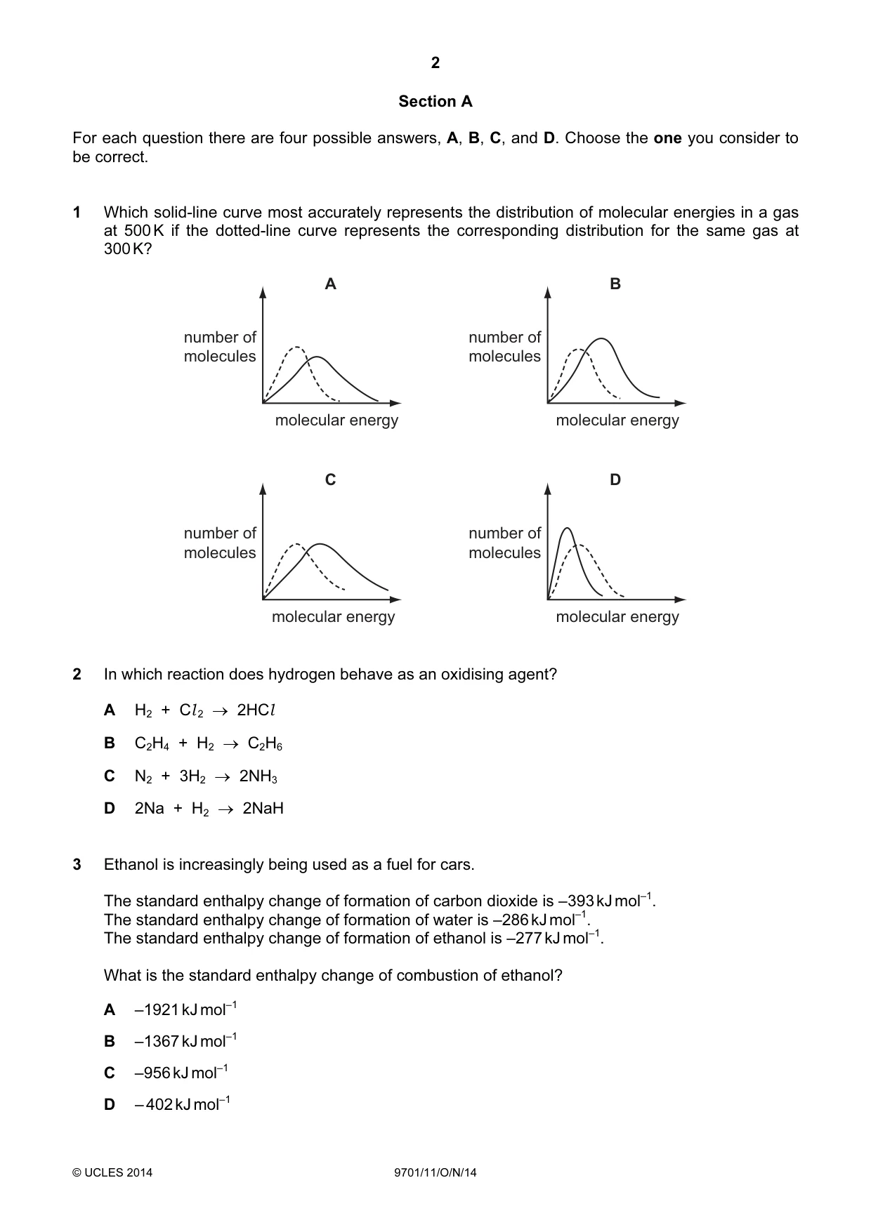 Cambridge A Level Chemistry 9701 2014 Oct/Nov Paper 1 · Variant 1 question paper, page 2 of 16