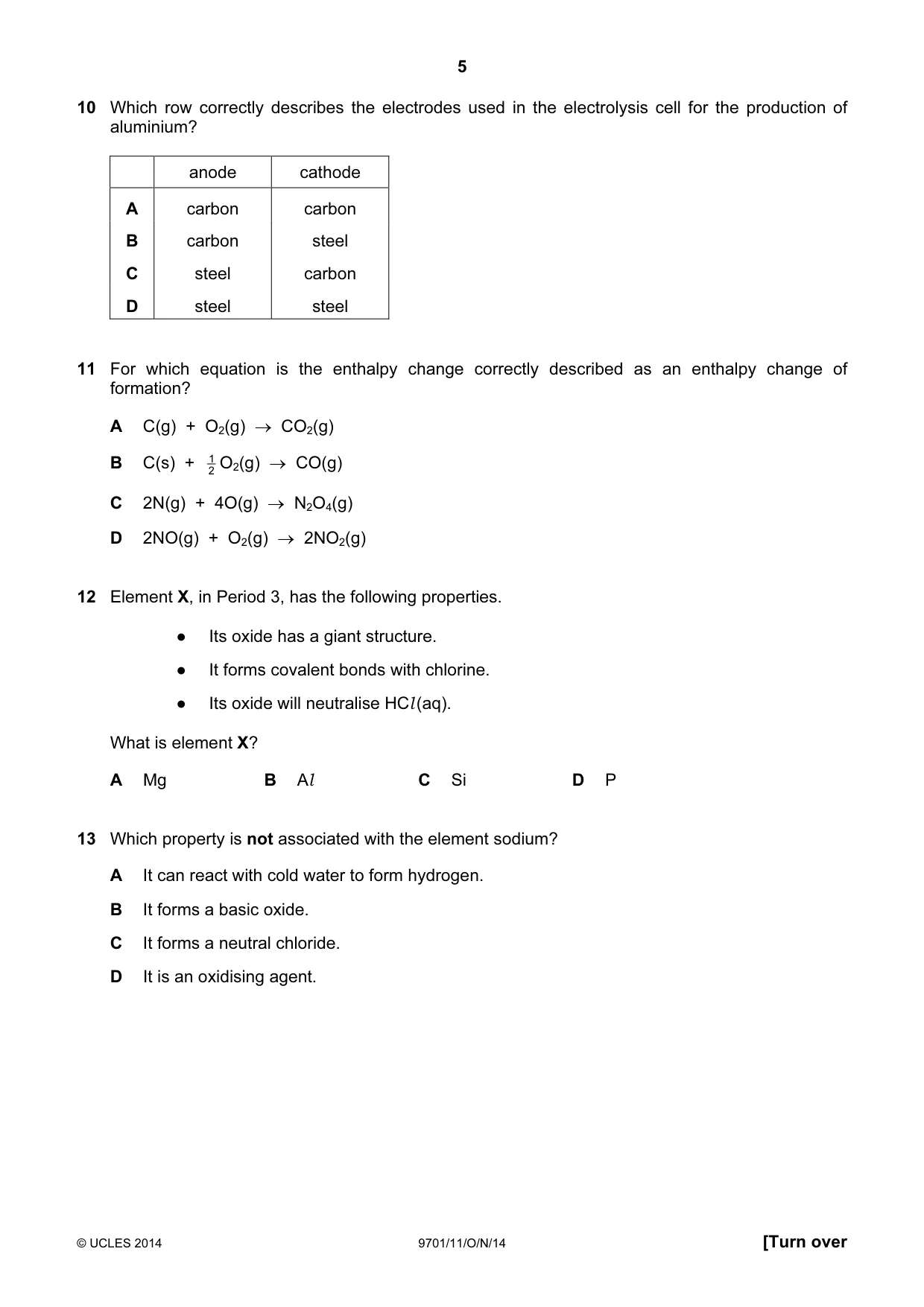 Cambridge A Level Chemistry 9701 2014 Oct/Nov Paper 1 · Variant 1 question paper, page 5 of 16
