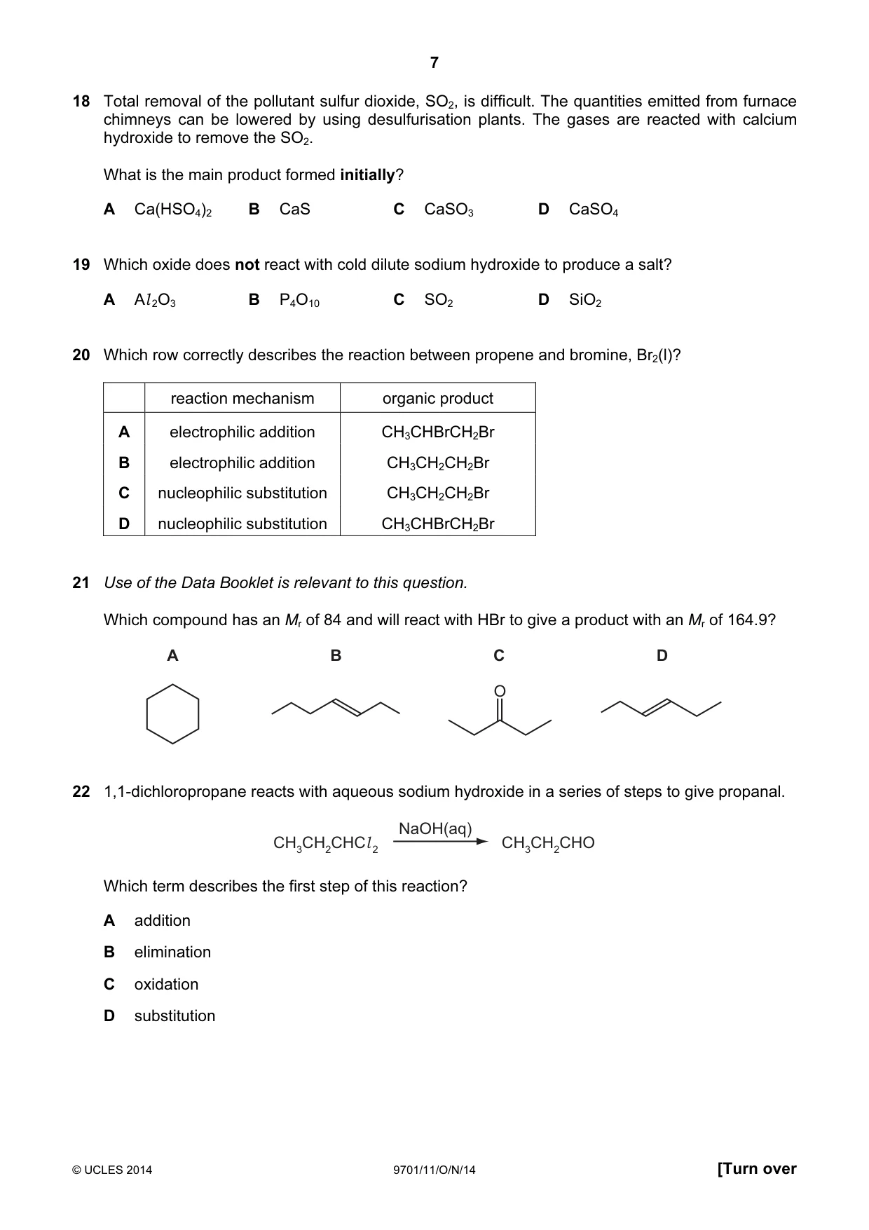 Cambridge A Level Chemistry 9701 2014 Oct/Nov Paper 1 · Variant 1 question paper, page 7 of 16