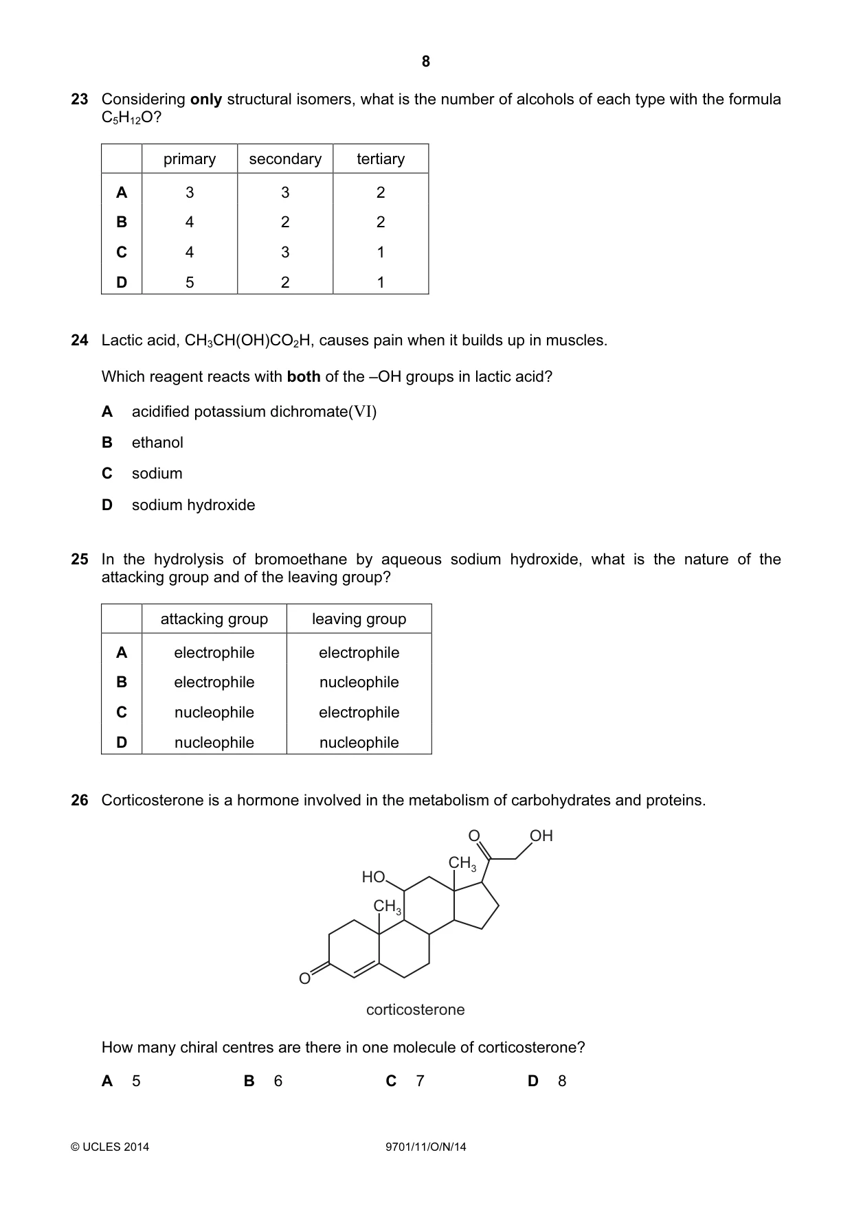Cambridge A Level Chemistry 9701 2014 Oct/Nov Paper 1 · Variant 1 question paper, page 8 of 16