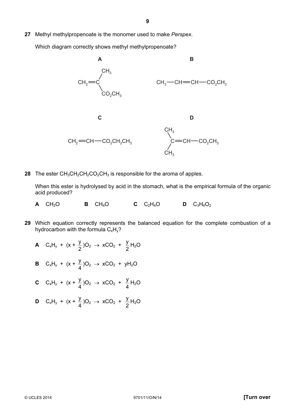 Cambridge A Level Chemistry 9701 2014 Oct/Nov Paper 1 · Variant 1 question paper, page 9 of 16