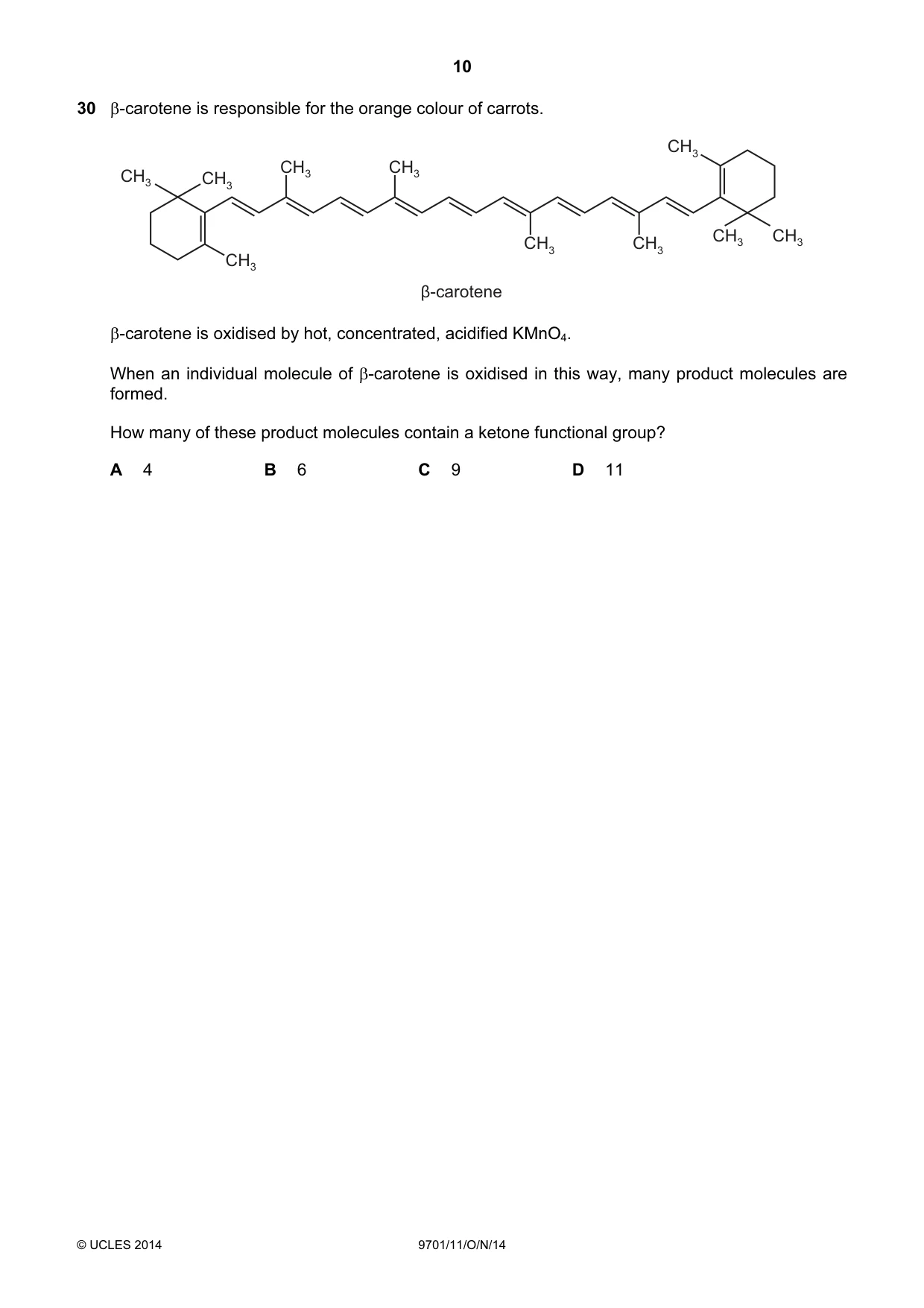 Cambridge A Level Chemistry 9701 2014 Oct/Nov Paper 1 · Variant 1 question paper, page 10 of 16
