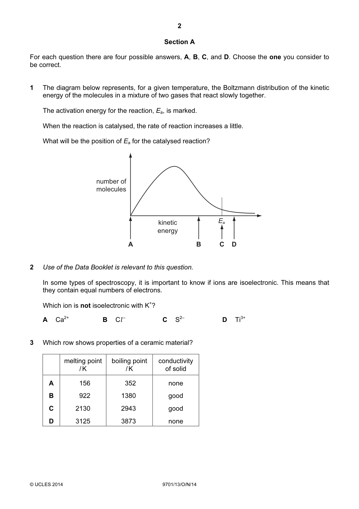Cambridge A Level Chemistry 9701 2014 Oct/Nov Paper 1 · Variant 3 question paper, page 2 of 16