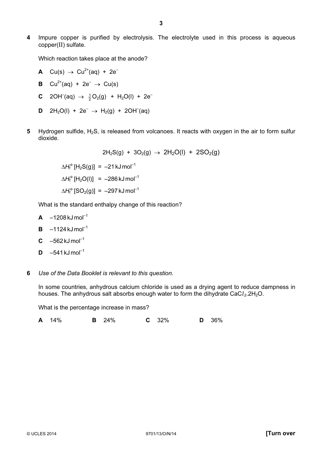 Cambridge A Level Chemistry 9701 2014 Oct/Nov Paper 1 · Variant 3 question paper, page 3 of 16
