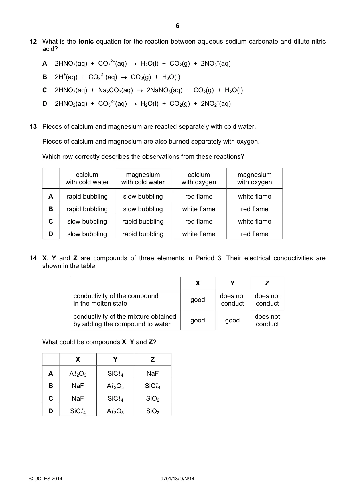 Cambridge A Level Chemistry 9701 2014 Oct/Nov Paper 1 · Variant 3 question paper, page 6 of 16