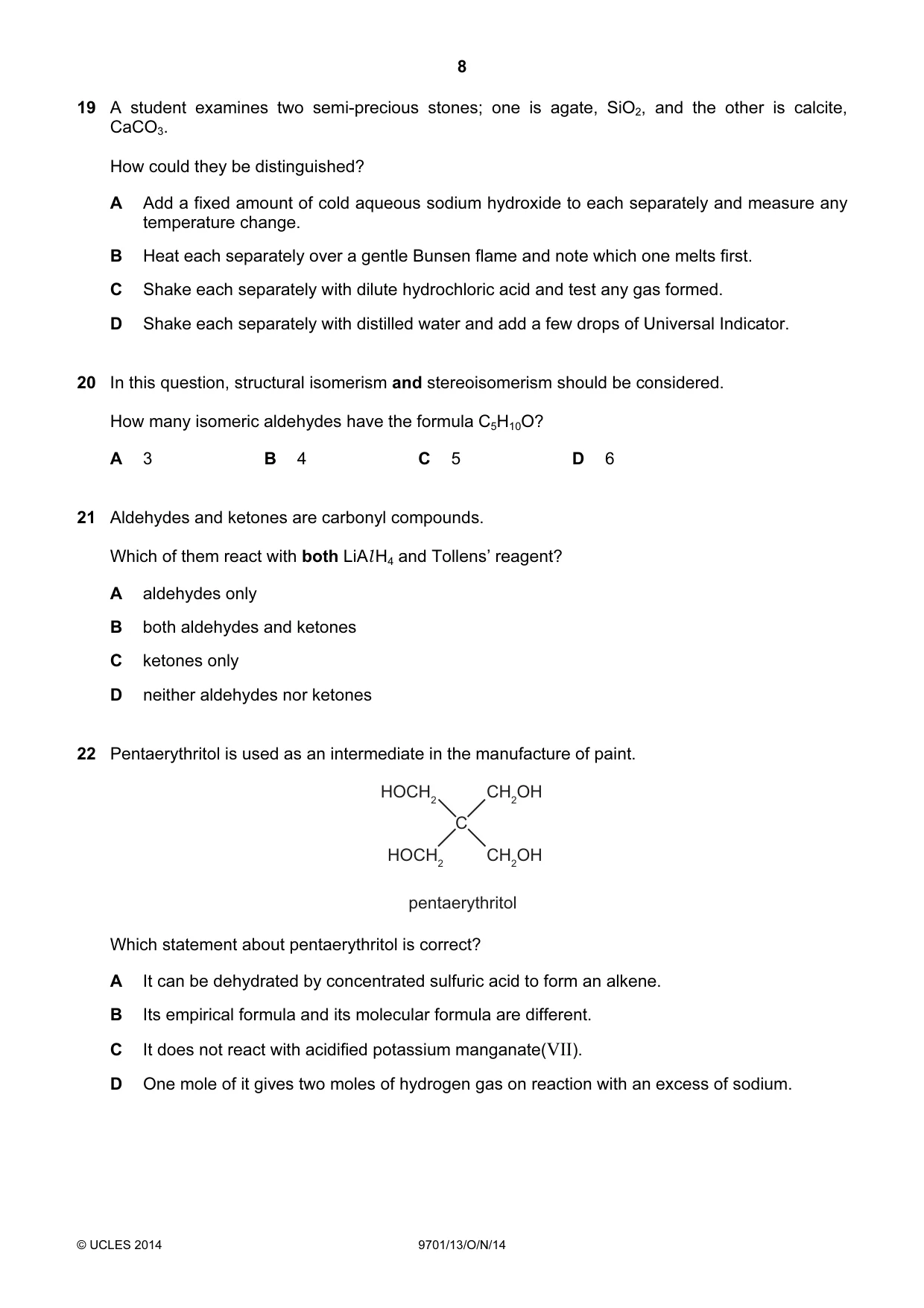 Cambridge A Level Chemistry 9701 2014 Oct/Nov Paper 1 · Variant 3 question paper, page 8 of 16