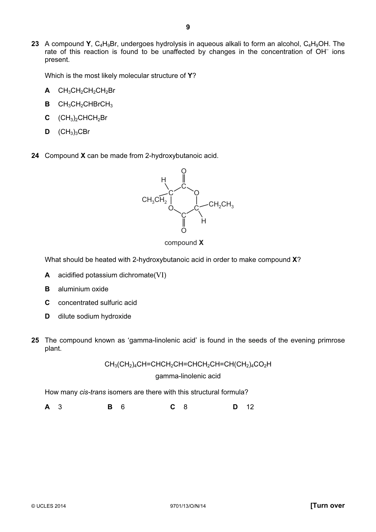 Cambridge A Level Chemistry 9701 2014 Oct/Nov Paper 1 · Variant 3 question paper, page 9 of 16