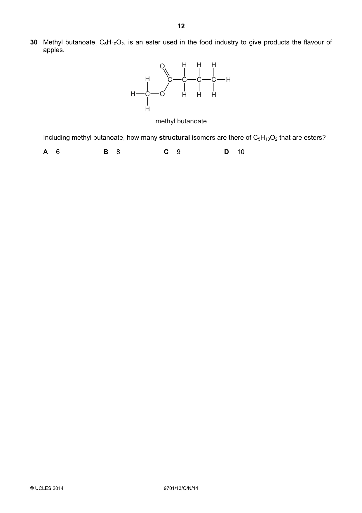 Cambridge A Level Chemistry 9701 2014 Oct/Nov Paper 1 · Variant 3 question paper, page 12 of 16
