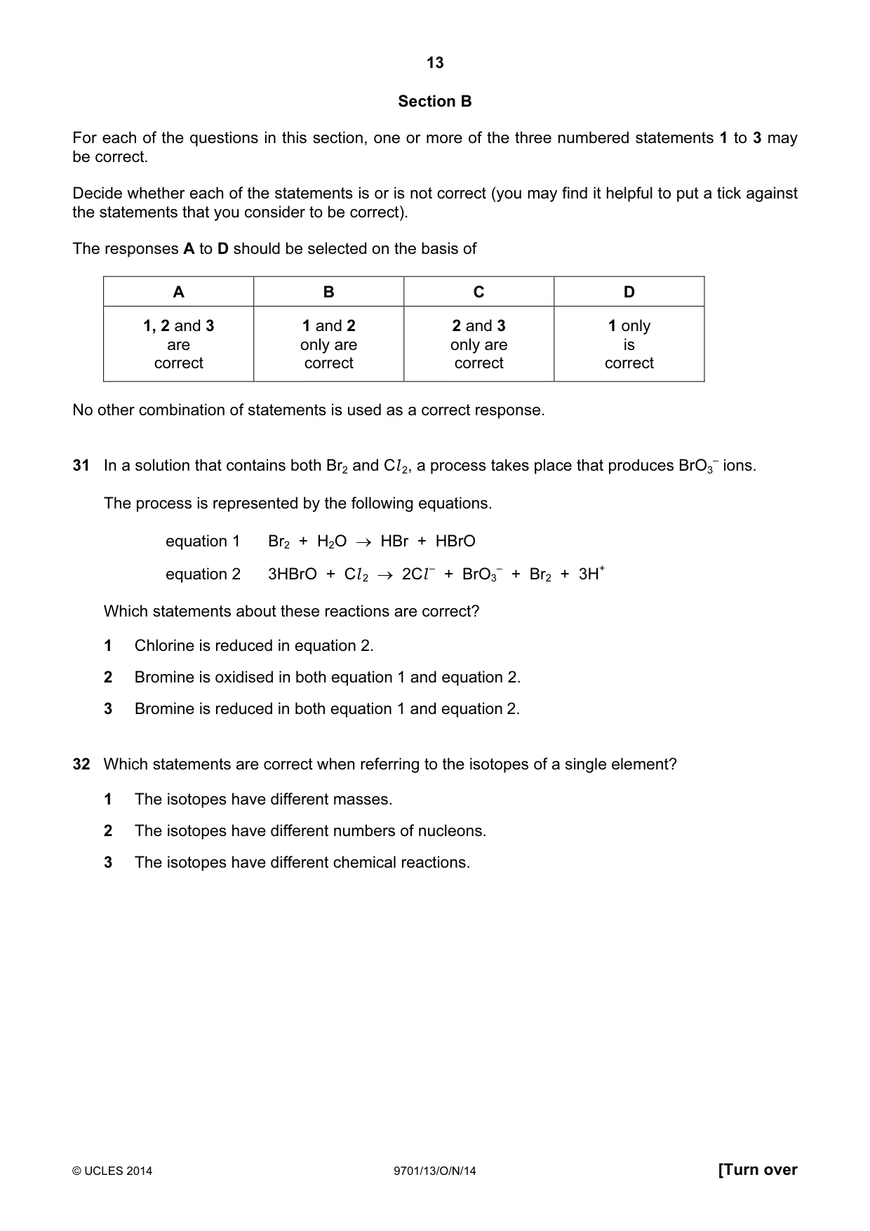 Cambridge A Level Chemistry 9701 2014 Oct/Nov Paper 1 · Variant 3 question paper, page 13 of 16