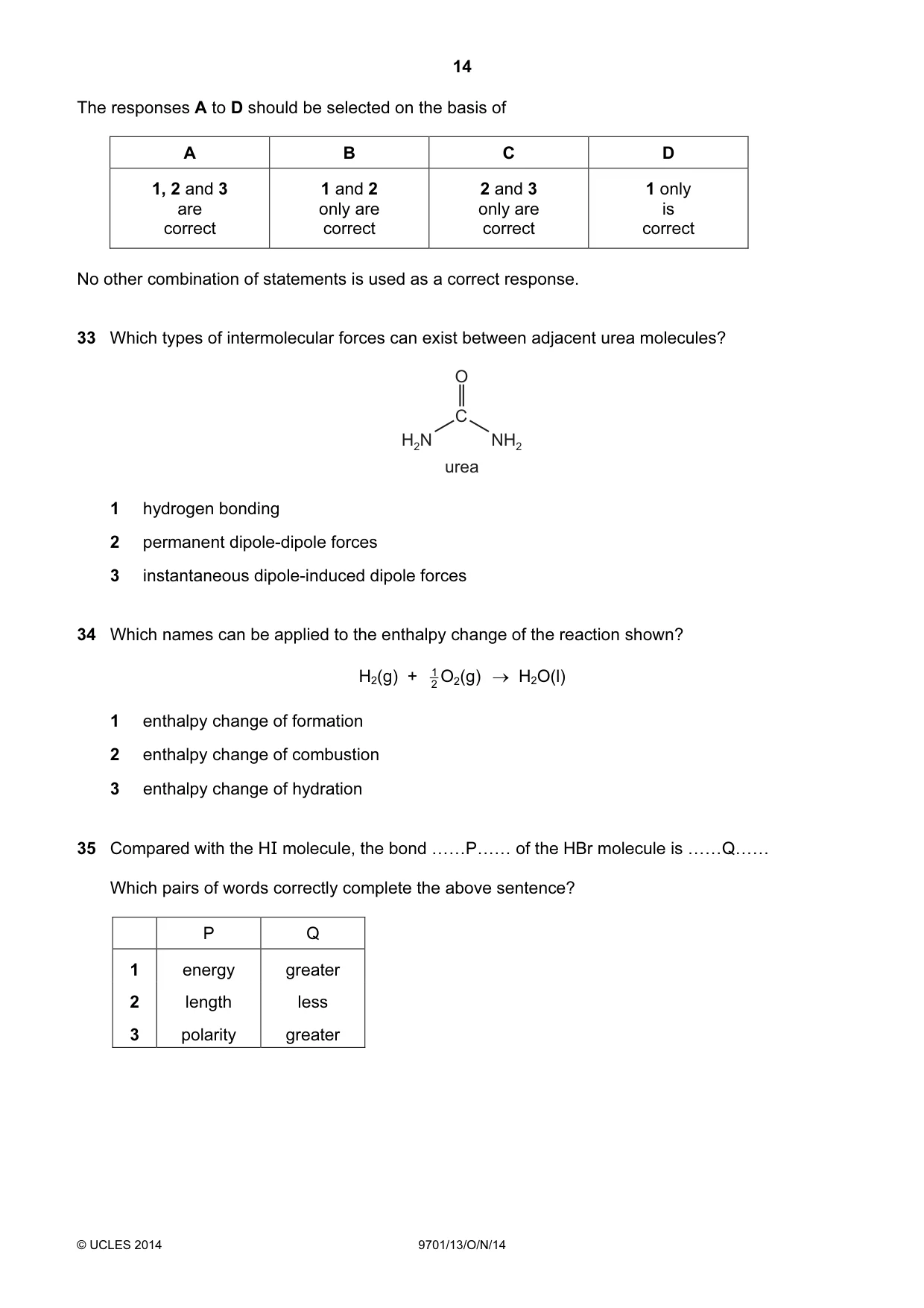 Cambridge A Level Chemistry 9701 2014 Oct/Nov Paper 1 · Variant 3 question paper, page 14 of 16
