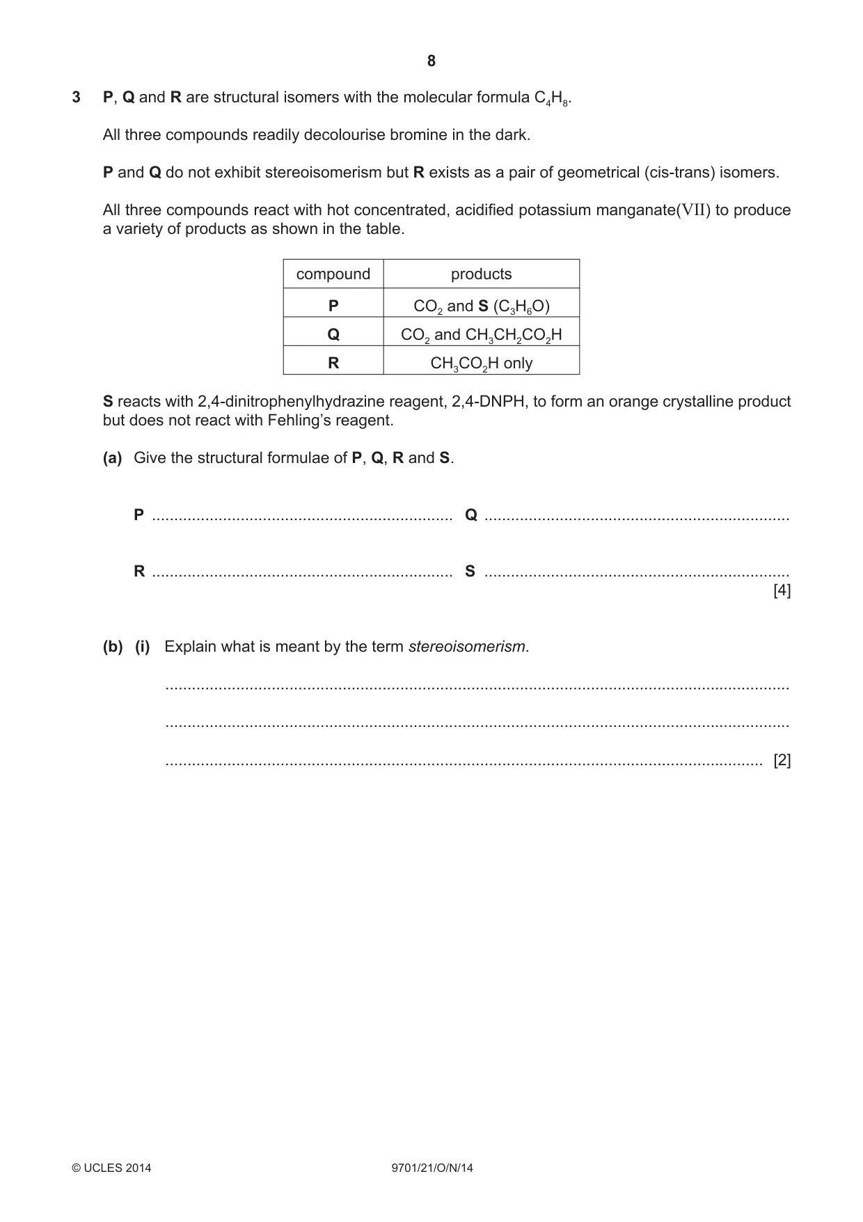 Cambridge A Level Chemistry 9701 2014 Oct/Nov Paper 2 · Variant 1 question paper, page 8 of 12