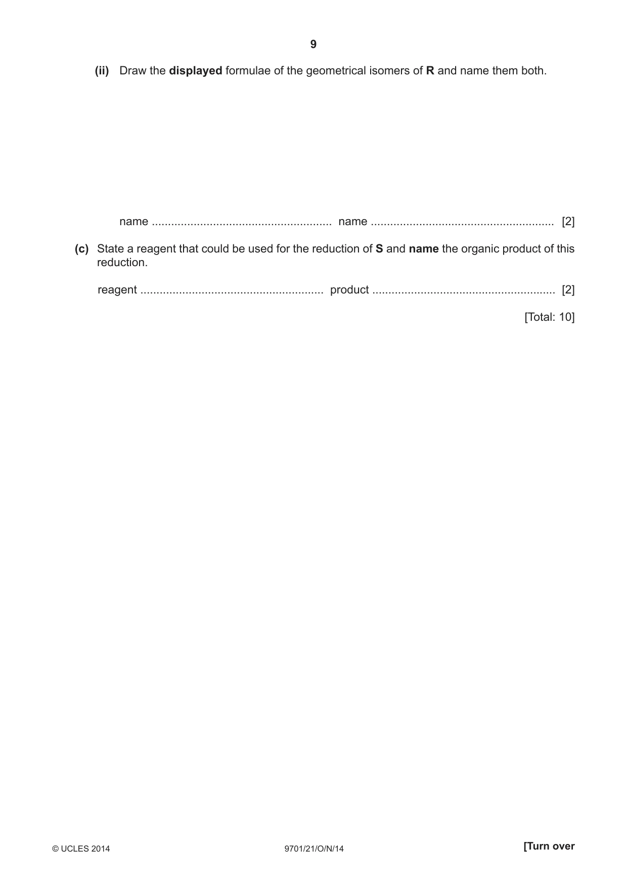 Cambridge A Level Chemistry 9701 2014 Oct/Nov Paper 2 · Variant 1 question paper, page 9 of 12