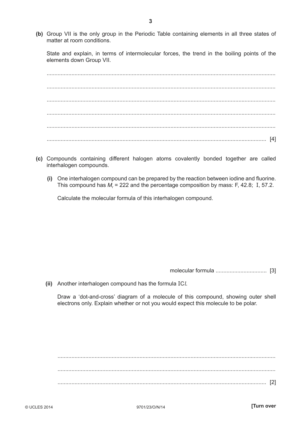 Cambridge A Level Chemistry 9701 2014 Oct/Nov Paper 2 · Variant 3 question paper, page 3 of 12