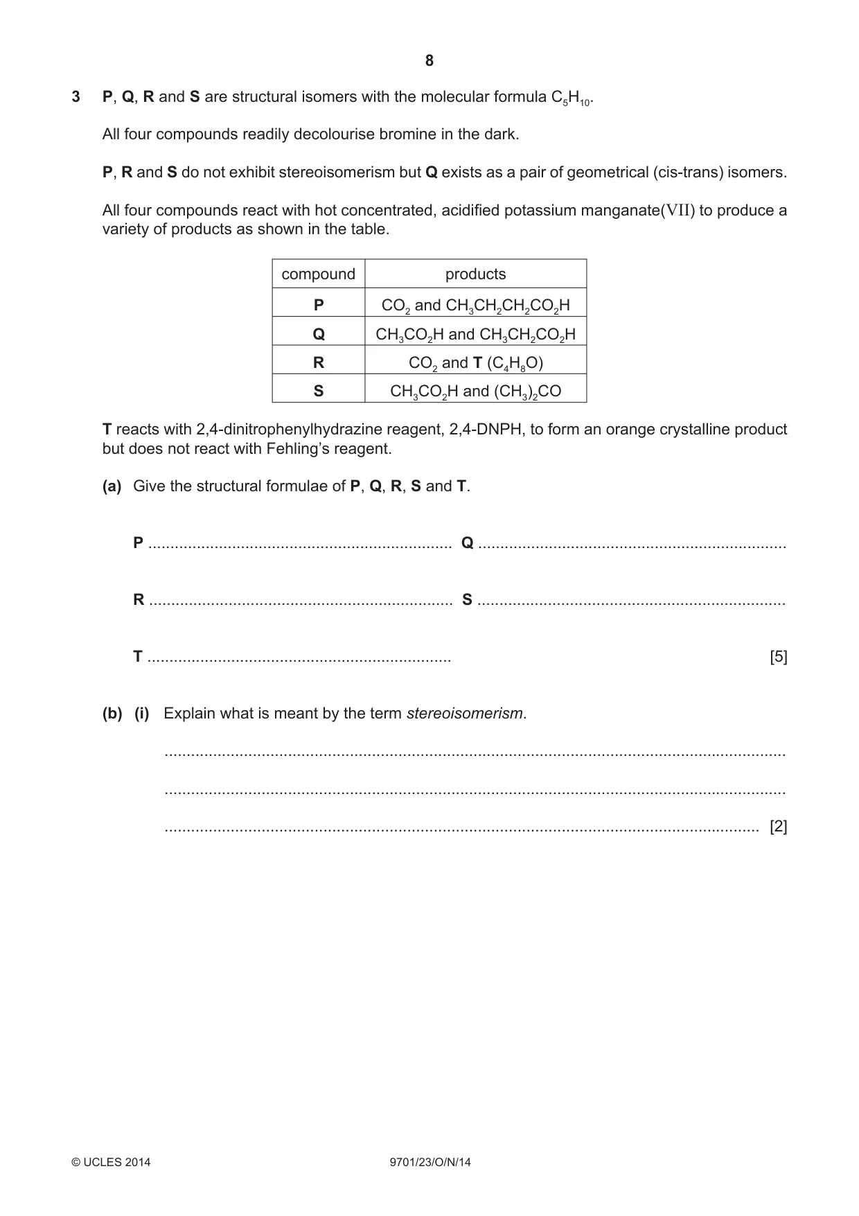 Cambridge A Level Chemistry 9701 2014 Oct/Nov Paper 2 · Variant 3 question paper, page 8 of 12