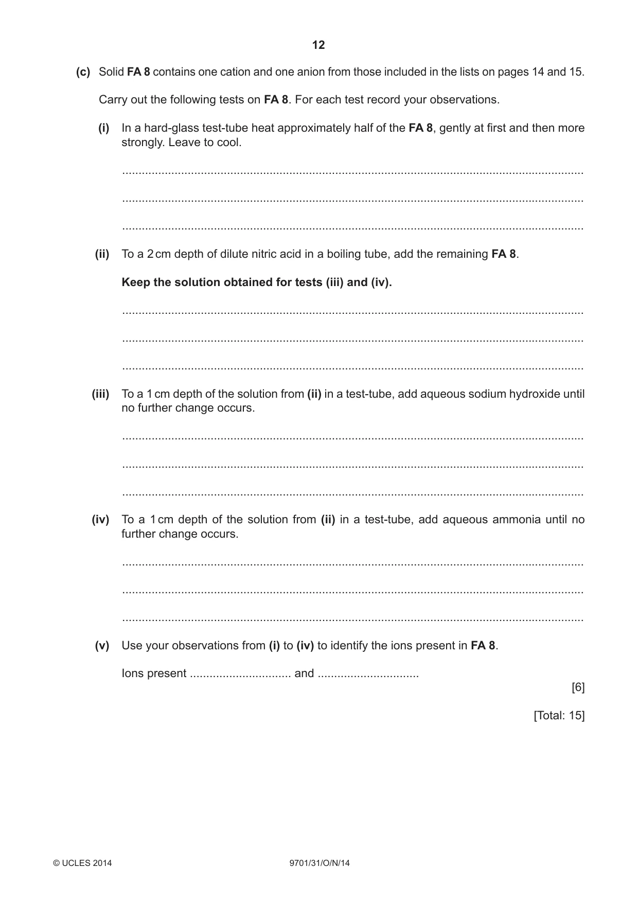 Cambridge A Level Chemistry 9701 2014 Oct/Nov Paper 3 · Variant 1 question paper, page 12 of 16