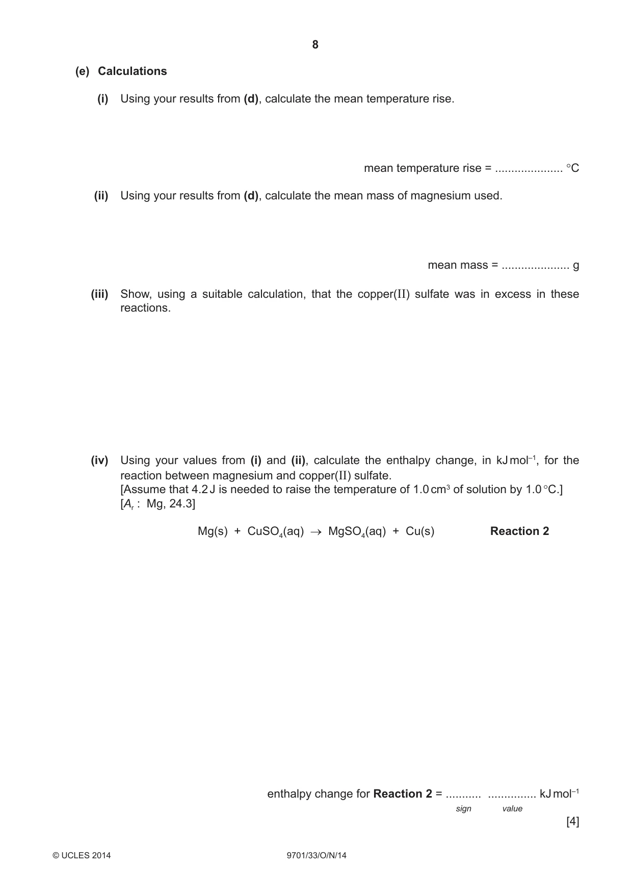 Cambridge A Level Chemistry 9701 2014 Oct/Nov Paper 3 · Variant 3 question paper, page 8 of 16