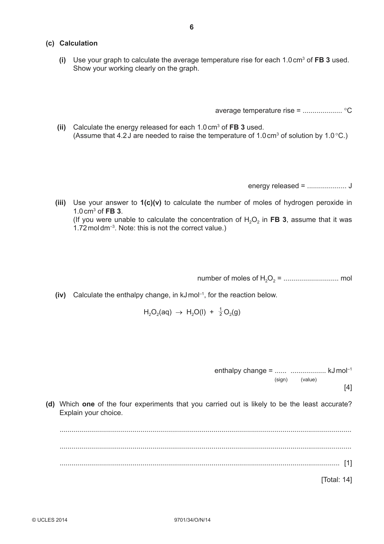 Cambridge A Level Chemistry 9701 2014 Oct/Nov Paper 3 · Variant 4 question paper, page 6 of 12