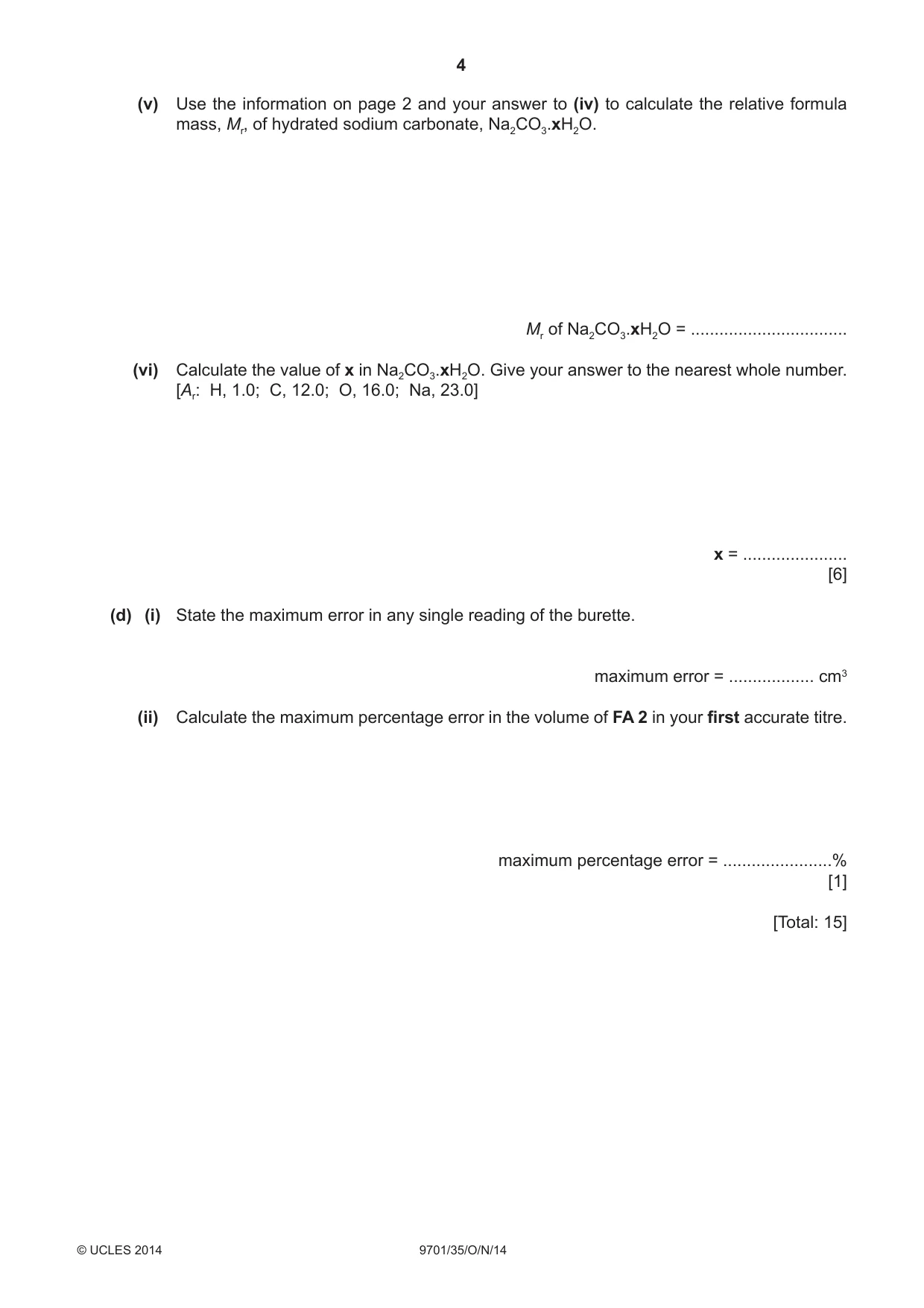 Cambridge A Level Chemistry 9701 2014 Oct/Nov Paper 3 · Variant 5 question paper, page 4 of 16