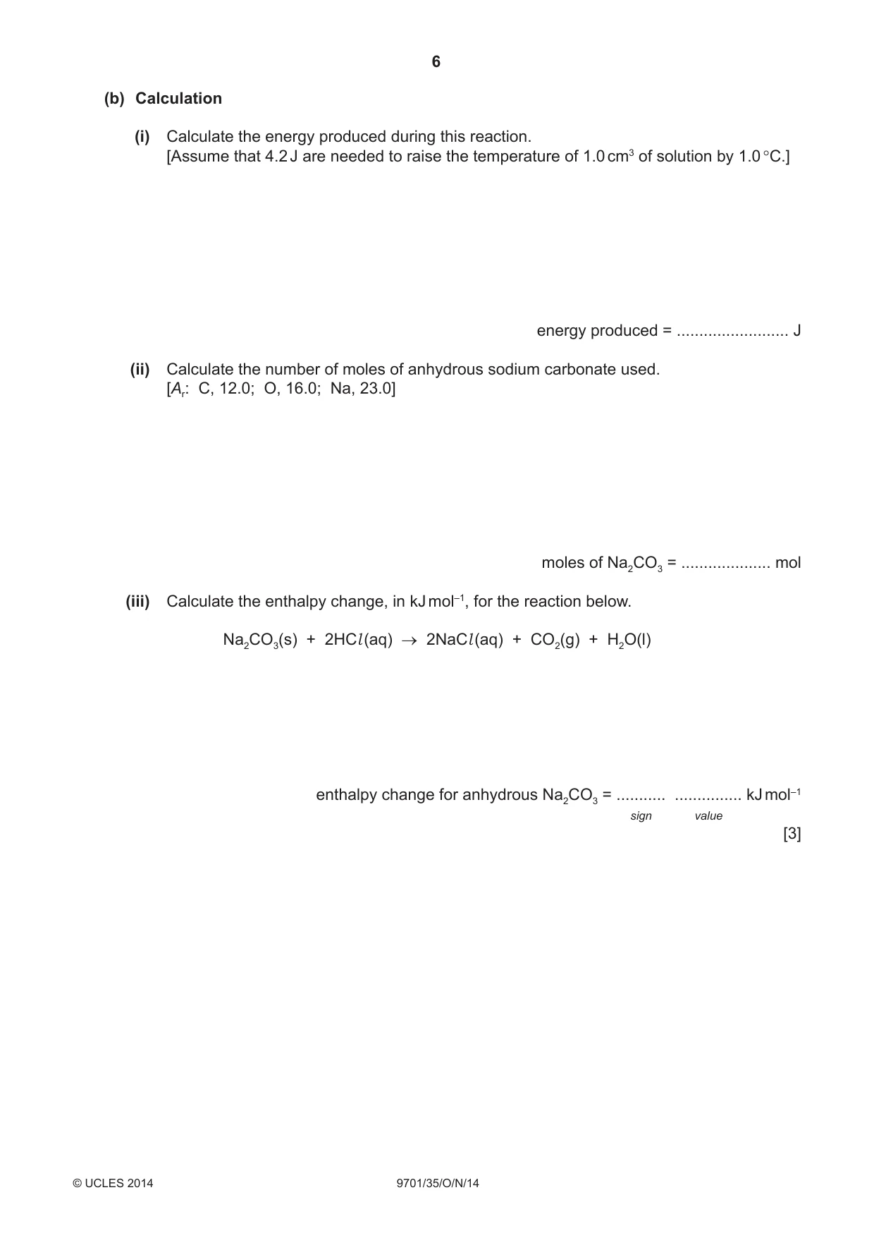 Cambridge A Level Chemistry 9701 2014 Oct/Nov Paper 3 · Variant 5 question paper, page 6 of 16