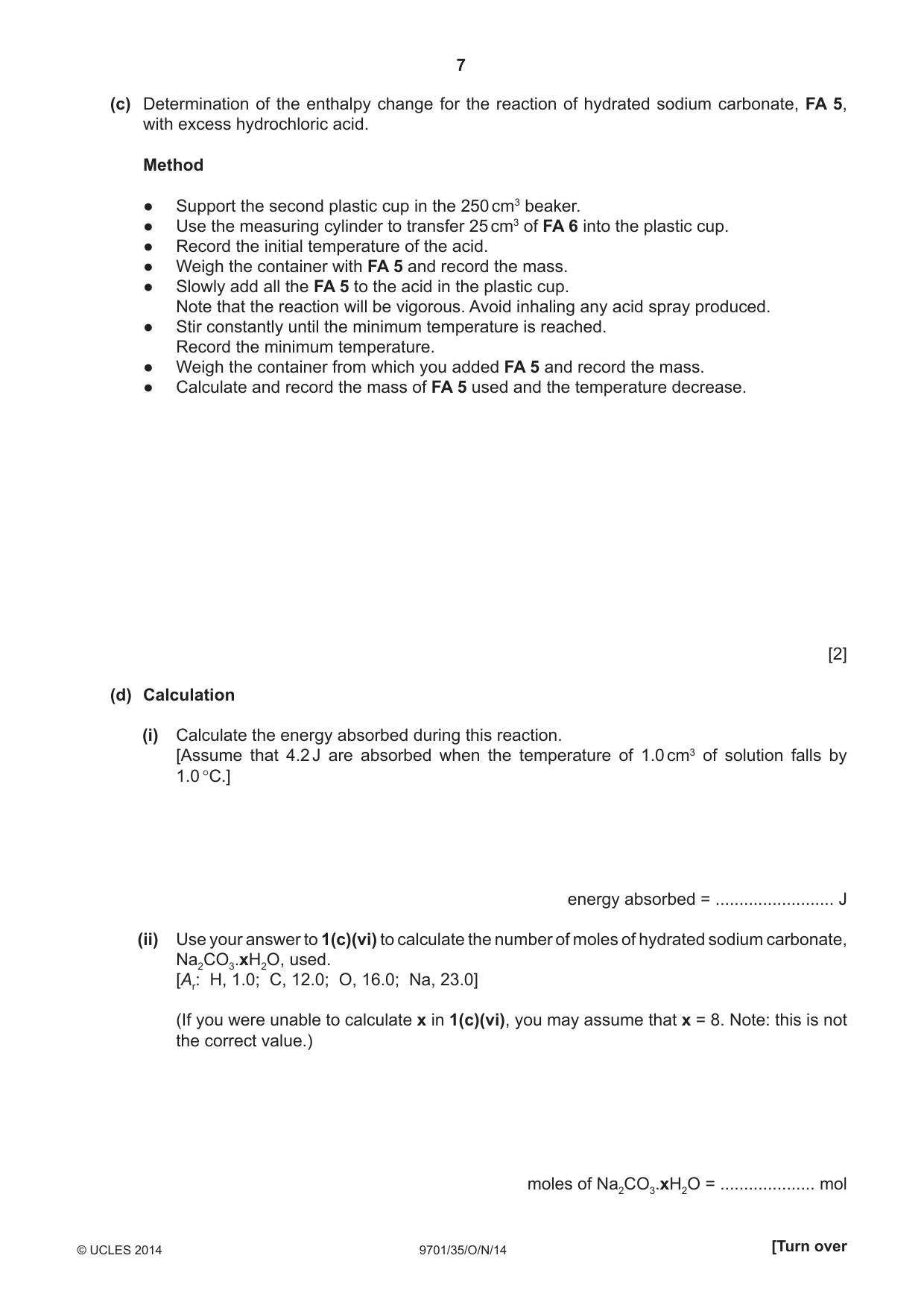 Cambridge A Level Chemistry 9701 2014 Oct/Nov Paper 3 · Variant 5 question paper, page 7 of 16